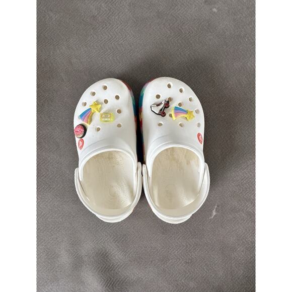 Crocs Kids Crocband Chevron Beaded Clog White Size J 2 With Croc Charms - Picture 2 of 5